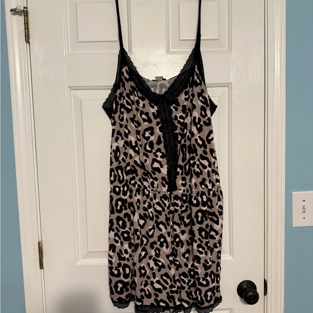 Venus Leopard Print Lace Trim Sleep Romper